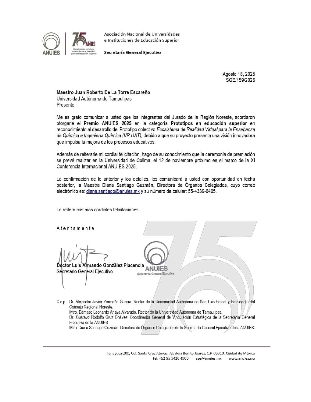 ANUIES 2025 award evidence